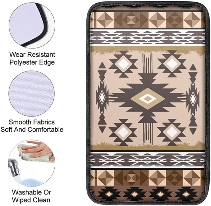 Suobstales Geometric Navajo Ethnic Tribe Print Car Armrest Pad Soft Center Console Arm Rest Protector Cover Universal Car Interior Accessories Decoration