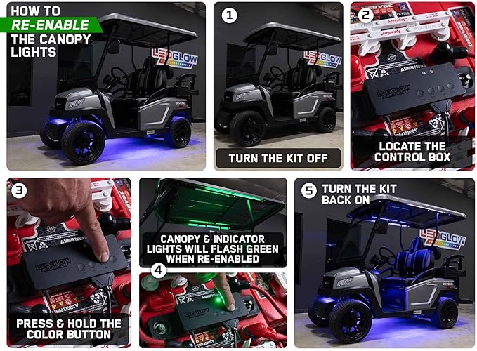 LEDGlow 12pc Million Color LED 4-Seater Golf Cart Underglow Neon Kit with Canopy, Wheel Well & Interior Lights Fits EZGO, Yamaha, Club Car, ICON, Evolution, Tomblerin, Star EV - for 12-Volt Battery