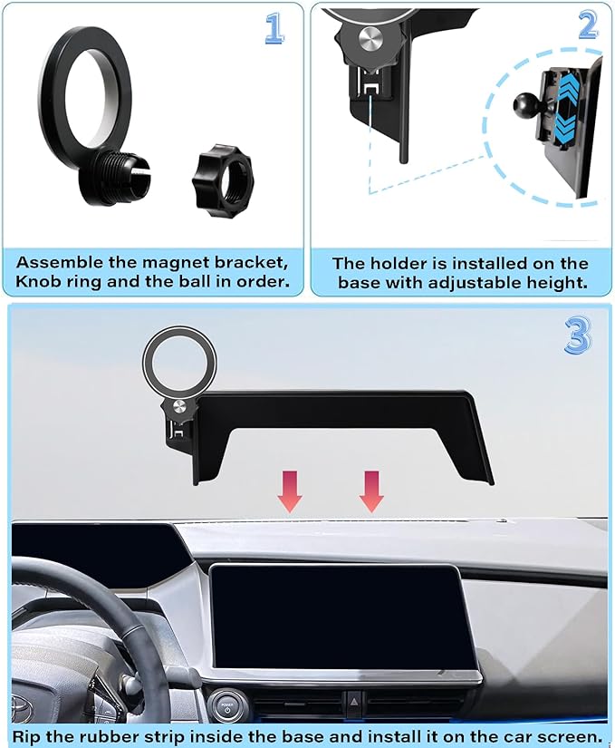 Car Phone Holder for Toyota Prius 2023 2024 2025 2026 Accessories Apply to 12.3 Inch Touch Screen Fixed Clip Magnetic Cell Phone Mount Hands-Free 360 Degree Rotation