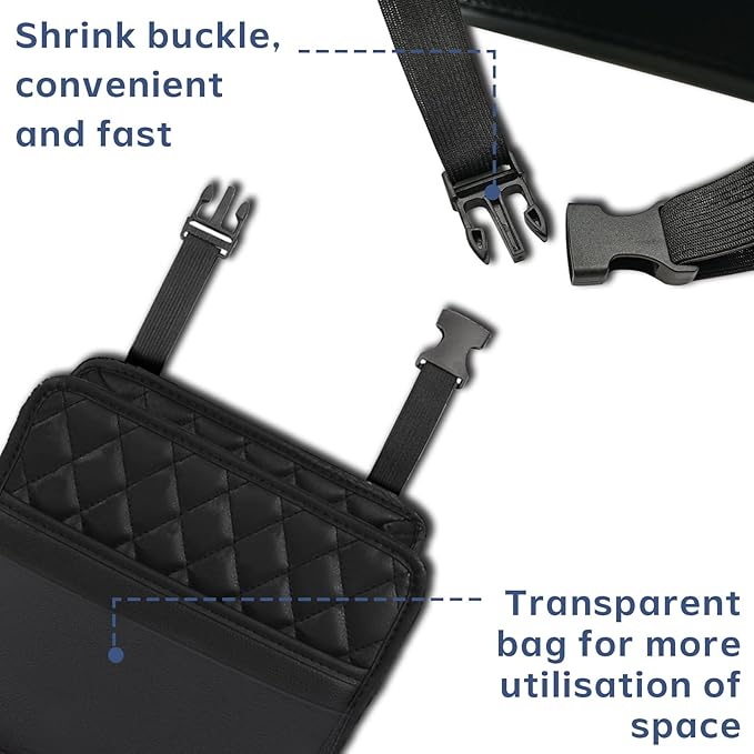 Car Seat Organizer Backseat with Storage Pockets, PU Leather Vehicle Backseat Hanging Storage Pocket, Multipurpose Automotive Travel Essentials Accessories, Universal for Most Cars (Black)