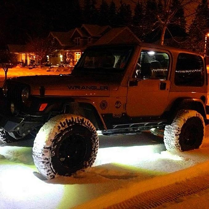 4 Pods LED Rock Light for Jeep ATV SUV Offroad Car Truck Boat - Map, Cargo, Trail Rig Lamp - Underbody Glow, Underglow, Neon - Waterproof 12V 24V - White