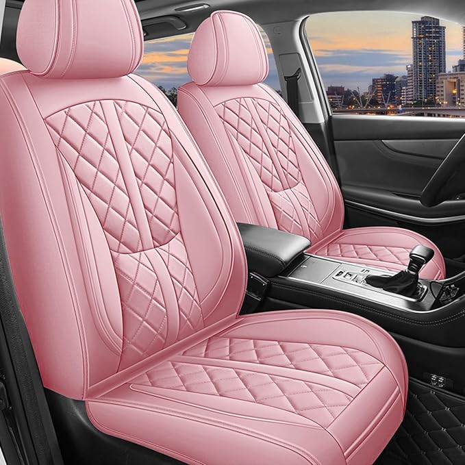 otoez Pink Car Seat Covers Full Set, Leather Seat Cover 5 Seat Waterproof & Breathable Automotive Seat Cushion Protector Full Coverage for Cars Sedens, Trucks, SUVs, Vans (Pink)