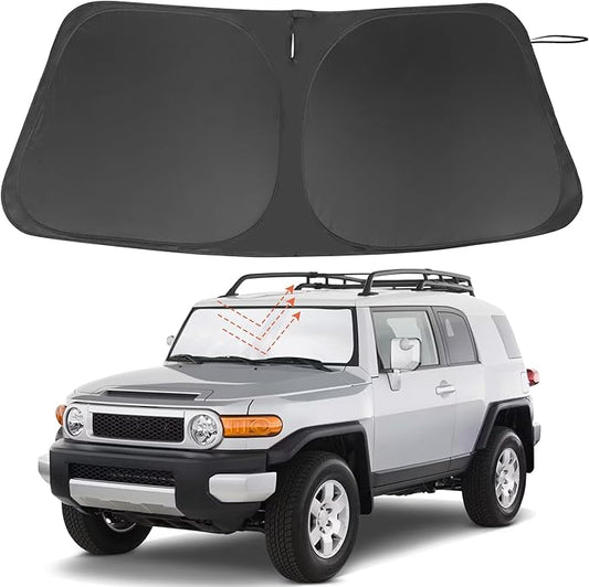 Windshield Sun Shade Custom Fit for 2007-2014 Toyota FJ Cruiser Sport Utility Accessories Foldable Sunshade Sun Blocker Protect Car from Sun Rays & Heat Damage Keep Car Cooler