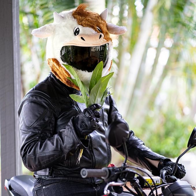 Moto Loot Helmet Cover for Motorcycle Helmet, Fun Rides and Gifts (Cover Only. Helmet Not Included) - Cow