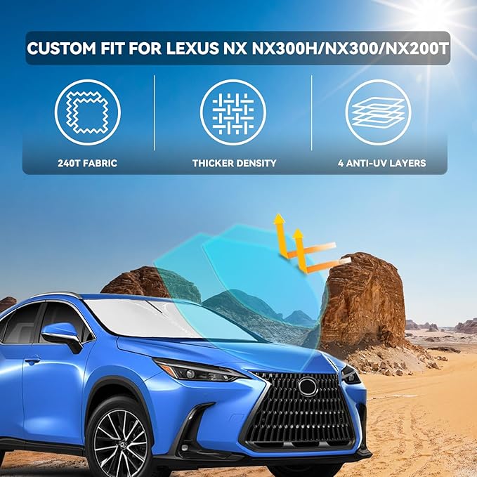 for Lexus NX NX300h/NX300/NX200t 2015-2021 Windshield Sun Shade - 4 Layers Car Sunshades for Front Windows Shade Cover Custom Fit NX Sun Visor 250T Retractable Shade Blocks UV Rays Car Accessories