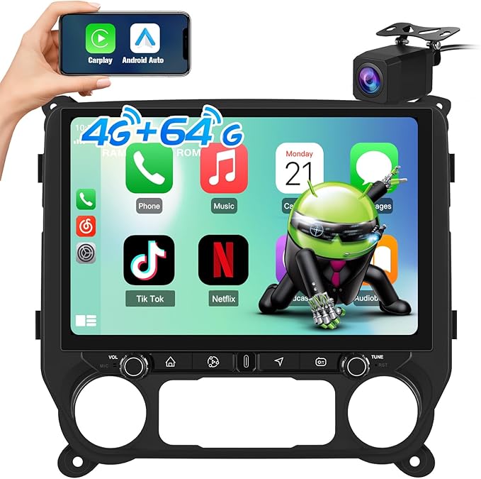 11.5 inch IPS Touchscreen Car Radio for Chevrolet Chevy Silverado GMC Sierra 2014-2018 (4GB RAM+64GB ROM), Android 13 Stereo with Wireless CarPlay Android Auto BT GPS SWC Backup Camera