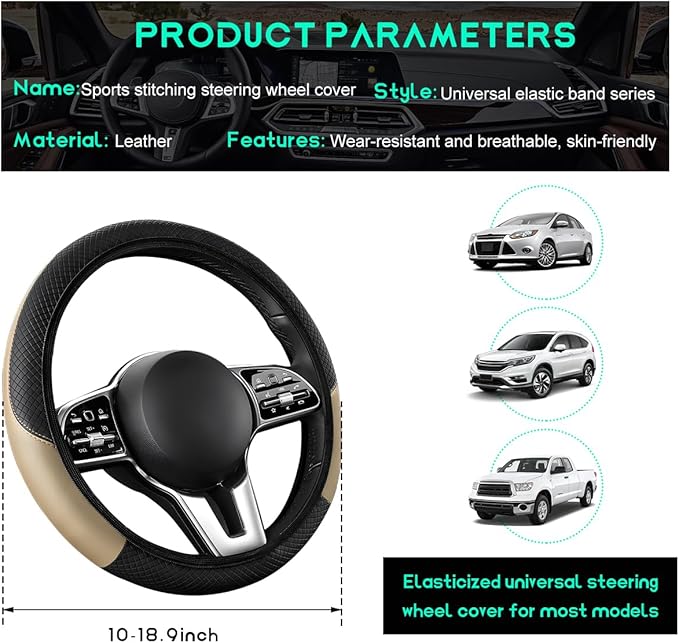 Car Steering Wheel Cover, 15 inch Carbon Fiber Microfiber Leather Elastic Steering Wheel Protector, Breathable Anti-Slip Comfortable Steering Wheel Covers for Most Cars (Beige, AD)