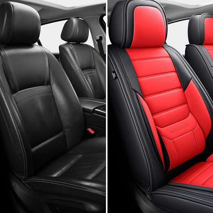 Car Seat Covers Full Set,Black White Car Seat Cover, Car Seat Protector Waterproof, Nappa Leather Car Seat Cushion Fit for Most Cars Red