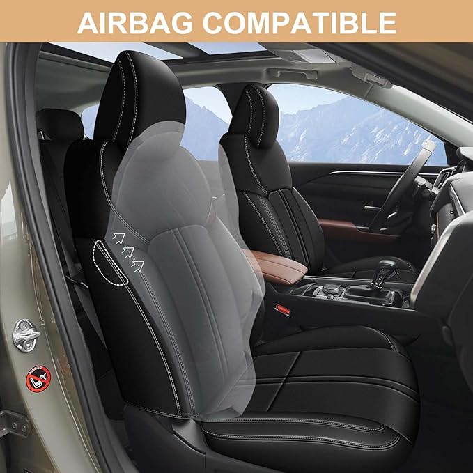 AOMSAZTO Custom Fit Seat Covers for Mazda CX50 2023 2024 2025 CX30 Car Seat Covers Full Set Black Faux Leather Compatible Airbag （New - CX50）