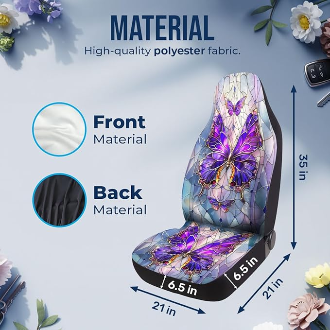 GENANY Purple Butterfly Car Seat Covers Set of 2, Breathable Front Seat Covers for Truck Sedan SUV, Purple Car Accessories, Butterfly Gift for Women