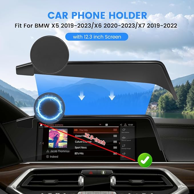Car Phone Holder Fit for BMW X5 2019-2023/X6 2020-2023/X7 2019-2022 Accessories 12.3-Inch Screen Fixed Clip, Phone Mount Compatible with MagSafe Hands-Free 360°Rotation Automobile Cradles