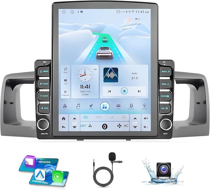 9.7" Android 15 Car Radio Compatible with Toyota Corolla 2003-2008(Non-J.B.L Version), Wireless CarPlay/Android Auto, 2G+64G, GPS, Bluetooth 5.1, Supprt Steering Wheel Control & Backup Camera