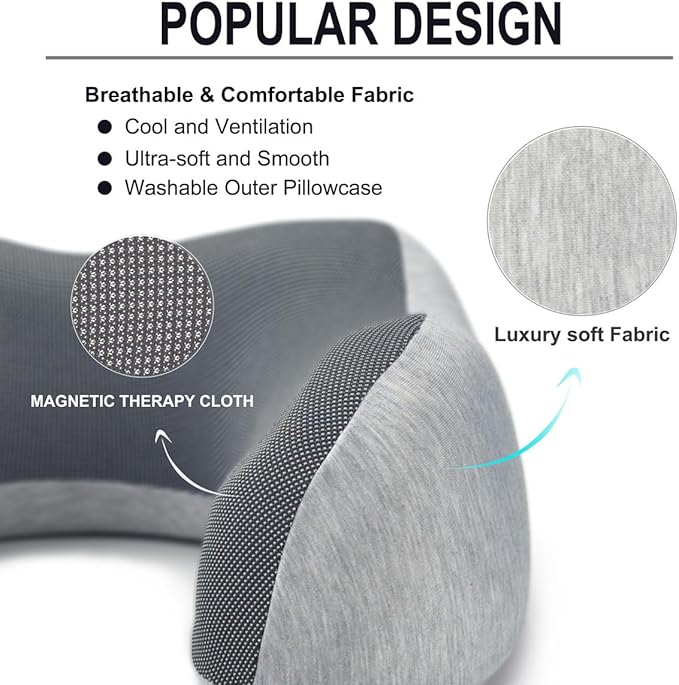 napfun Neck Pillow for Traveling, Upgraded Travel Neck Pillow for Airplane 100% Pure Memory Foam Travel Pillow for Flight Headrest Sleep, Portable Plane Accessories, Light Gray Kit