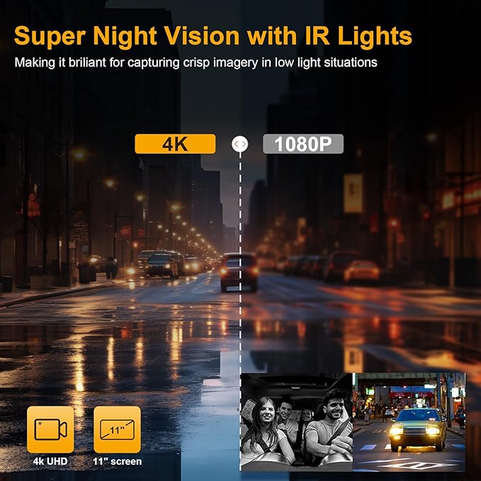 3 Channel Mirror Dash Cam with Front 4K, in-Cabin & Rear 1080P Cameras, Enhanced Night Vision, G-Sensor & Parking Monitor, 64GB Card Included, Triple Rear View Mirror Camera for Cars & Trucks