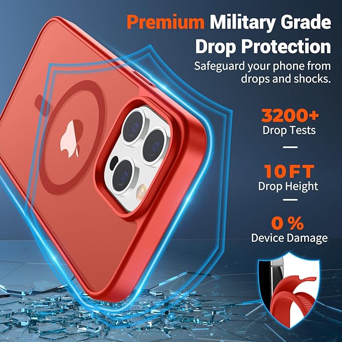 SUPFINE Magnetic for iPhone 14 Pro Case (Compatible with MagSafe) (Military Grade Drop Protection) Slim Translucent Matte Shockproof with Anti-Fingerprint Phone Case,Red