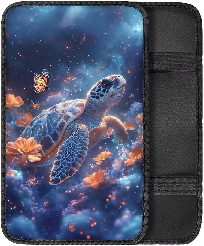 Butterfly Sea Turtle Car Armrest Pads Car Armrest Cushion Arm Rest Covering Car Middle Console Covers Non Slip for Truck Auto SUV Car Accessories