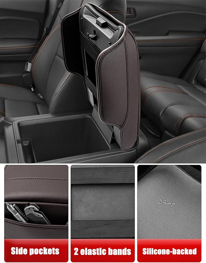 Center Console Armrest Cover for Honda Pilot 2023-2026, Passport 2024-2026, Ridgeline 2024 2025, Durable Middle Console Lid Protector, PU Leather Trim, Anti-Scratch