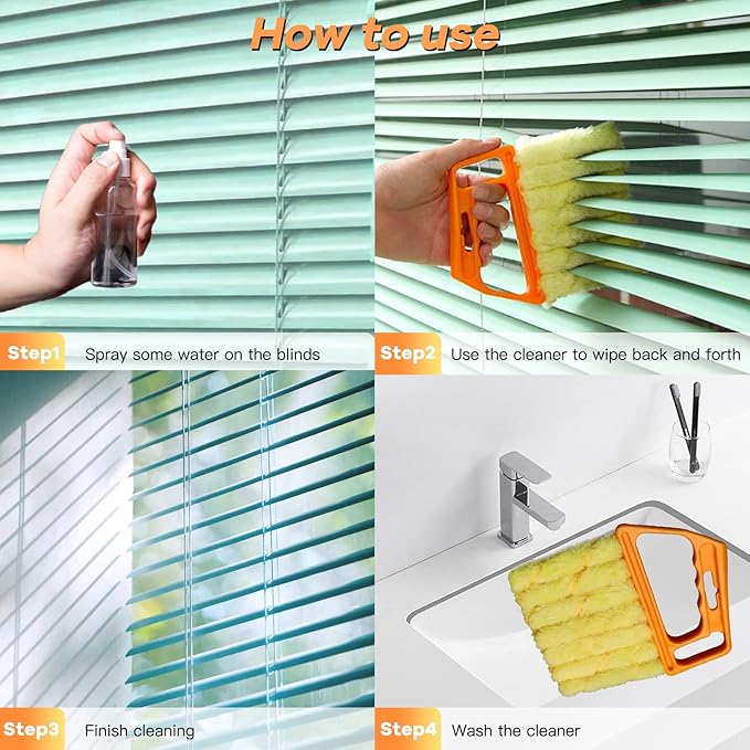 AOCEAN 4 Pcs Blind Cleaner Duster Tool, 7-Finger Dusting Cleaner Tool for Window & Air Vent, Washable Handheld Microfiber Duster Blinds Air Conditioner Fan Keyboard Duster Dirt Tool