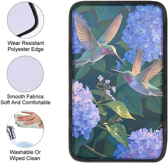 Flower Hummingbird Thin Car Armrest Pads Auto Armrest Box Cover Comfortable Middle Storage Organizer Pad Universal Style Car Accessories Decor