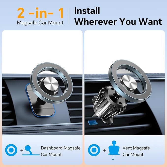 Kaistyle for Magsafe Car Mount【20 Strong Magnets】Magnetic Phone Holder for Car Phone Holder Mount Dash【360°】Cell Phone Holders for Your Car Accessories for Women Men iPhone 16 Pro Max 15 14 13 12 Plus