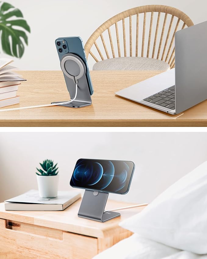 CreaDream Stand for Apple 25W and 15W MagSafe Charger, Aluminum Phone Stand Holder for Desk, Magsafe Accessories Compatible with iPhone 17 16 15 14 13 Pro Max Plus Air[Charger Not Included]