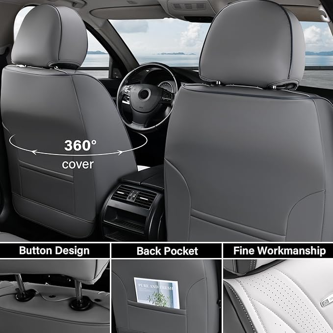 Coverado Front Seat Covers, Luxury Leather Seat Covers for Cars, Automotive Seat Cover, Car Seat Protector Waterproof, Premium Car Seat Covers Car Seat Cushions Universal Fit for Most Cars (Gray&Pink)