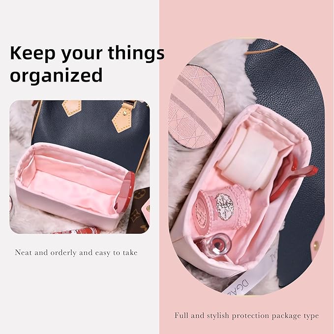 DGAZ Silk Purse Organizer Insert Fits LV Speedy 16/20/25/30/35/45 bags，Silky Smooth Bag Organizer，Luxury Handbag & Tote Shaper（Pink，New nano 16）