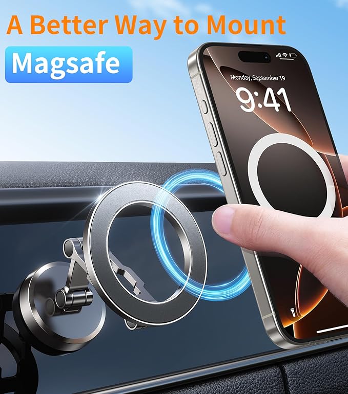 kaistyle for Magsafe Car Mount【Tri-fold & All Metal】Magnetic Phone Holder for Car Phone Holder Mount Dashboard Cell Phone Holders for Your Car Accessories for Women Men for iPhone 17 Pro Max 16 15 14