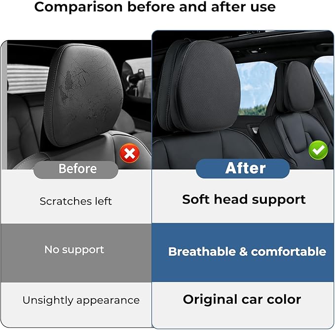 2 Packs Car Headrest Pillow for Volvo XC90 XC60 XC40 S60 S90 EX30 EX90 V60 V90 Interior Accessories, Soft & Breathable Head Support Cushion Car Front Seat Neck Pillow (Black)