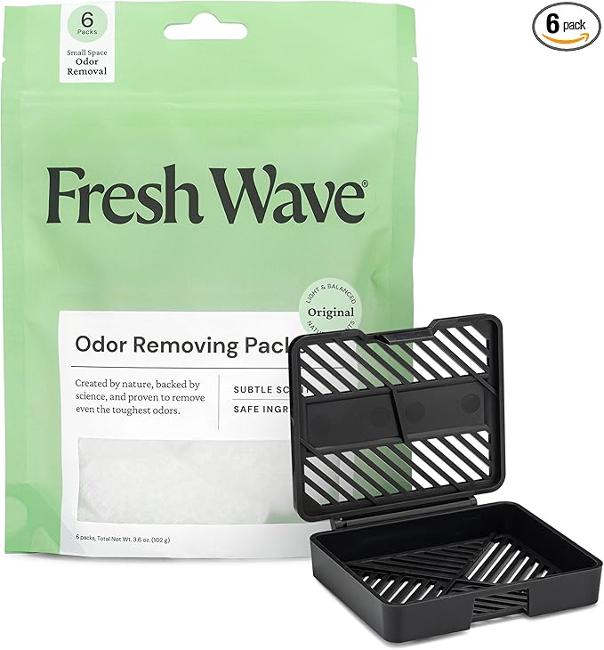 Fresh Wave Original Odor Eliminating & Deodorizing Packs - Bag of 6 & Fresh Pod Case - Safer Odor Relief for Small Spaces, Natural Plant-Based Odor Eliminator, Odor Absorbers for Home