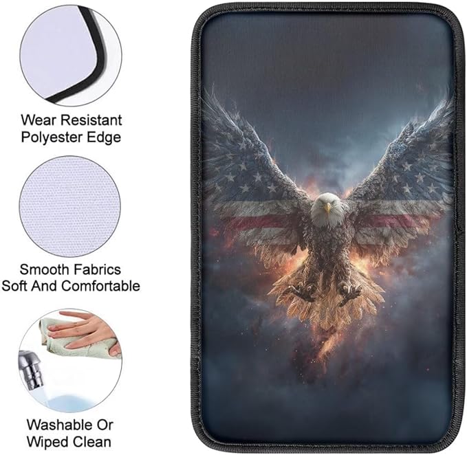 Fire Eagle Print Armrest Cover Pad for Car American Flag Print Car Center Console Armrest Cushion Pad Universal Fit for Most Cars