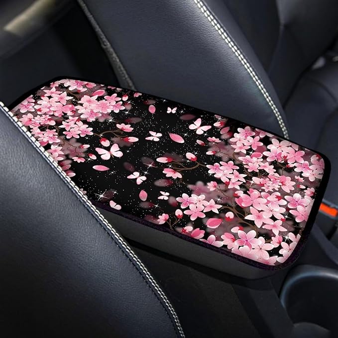 Dreaweet Car Center Console Cover Pink Cherry Blossoms Car Accessories Armrest Cover for Car Truck SUV Sedan for Women,Universal Armrest Cover for Car Center Console