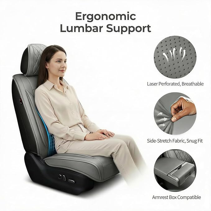 Fit Ioniq Car Seat Covers for Hyundai Ioniq 2017-2026 - Premium Leather, Waterproof, All-Weather, Airbag Compatible, Anti-Slip, Breathable, Easy Install, Seat Protectors, Full Set, Gray