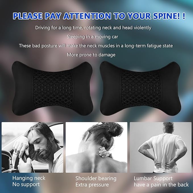 Car Headrest Pillow and Neck Support Cushion 1 Pair Black Neck Rest Pillow for Driving Multifunctional Car Seat Cushion and Lumbar Comfort