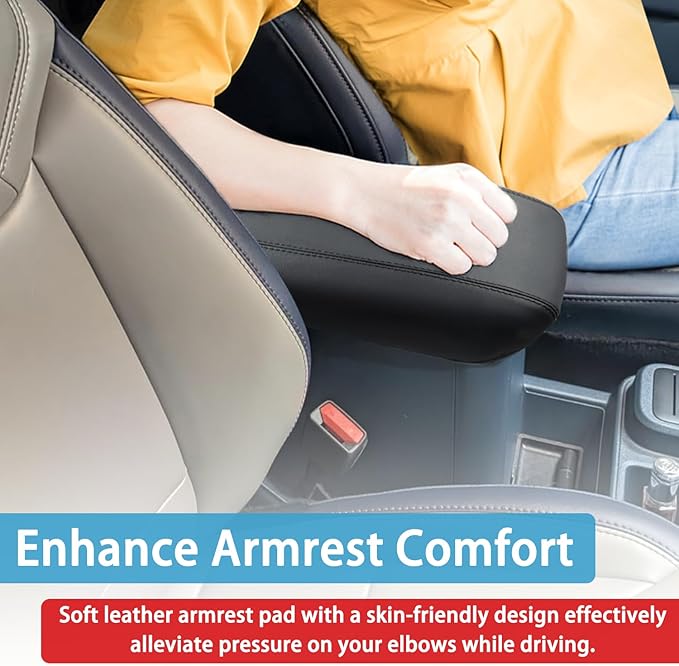 Center Console Armrest Cover Fit for Ford Maverick Accessories 2022-2025 2026 Armrest Case Arm Rest Storage Box Pad Console lid Protector Leather Seat Box Cushion (Black Stitches)