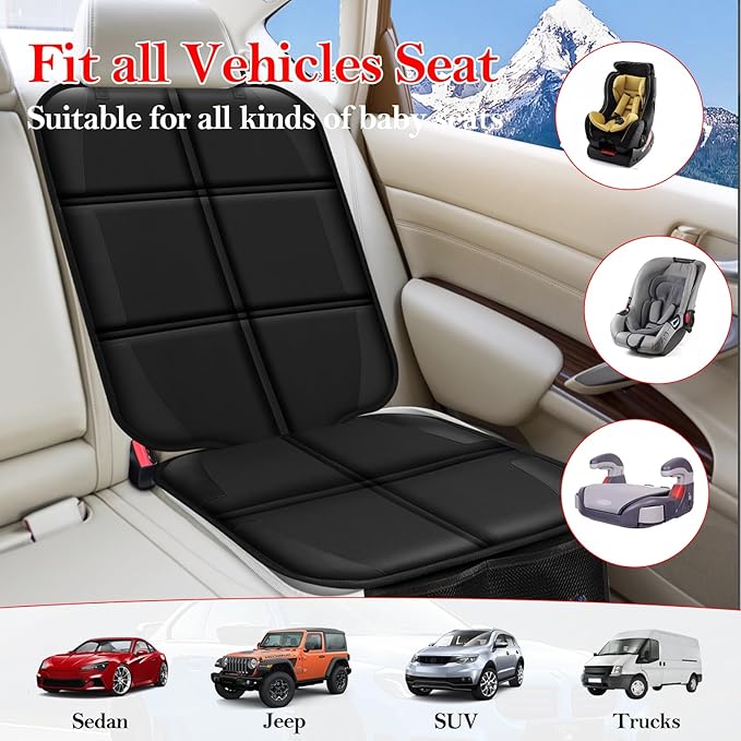 Meolsaek Car Seat Protector for Child Car Seat, Durable 600D Fabric Waterproof Car Seat Cover with Thick Pad Non-Slip Backing，No Imprints (Thicker Black-1pc)