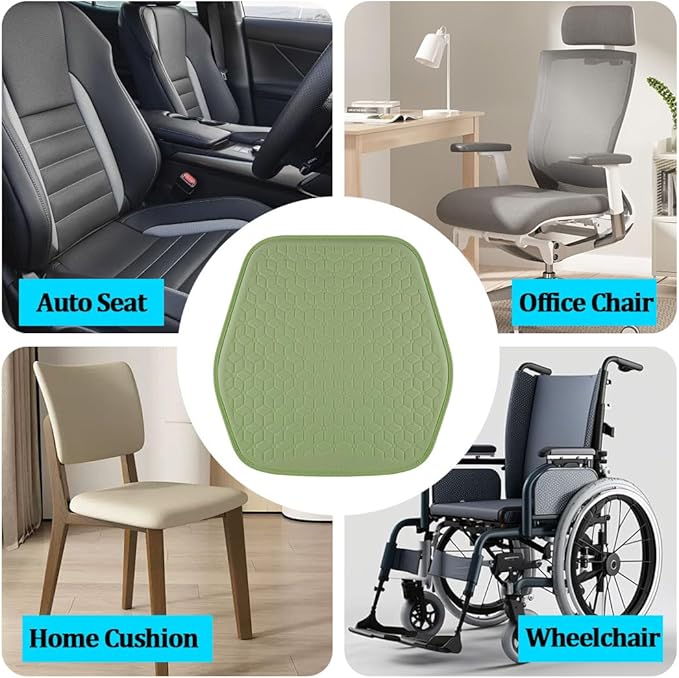 Gel Car Seat Cushion, Soft Cooling Honeycomb Non-Slip Vehicle Seat Bottom Mat for Long Sitting, Breathable Automotive Interior Chair Pad to Reduce Sweat, Universal for Truck SUV RV (Green)