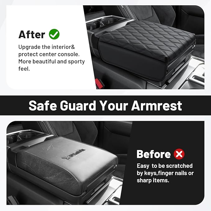 Autorder Center Console Cover for 2021-2025 2026 Ford F150/2022-2025 2026 F150 Lightning Accessories Armrest Cushion Cover Nappa Leather Middle Console Covers (Only fit for Work Surface Console)