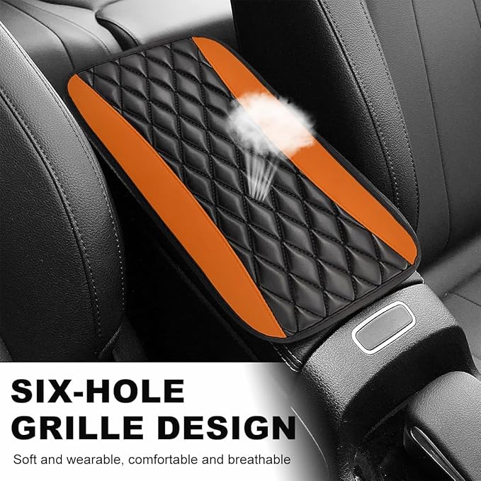 Car Center Console Cushion Pad, 12.6 × 7.48 Inches Waterproof Car Armrest Seat Box Cover, PU Leather Armrest Cover Protector for Most Vehicle, Universal Car Interior Accessories (Orange)