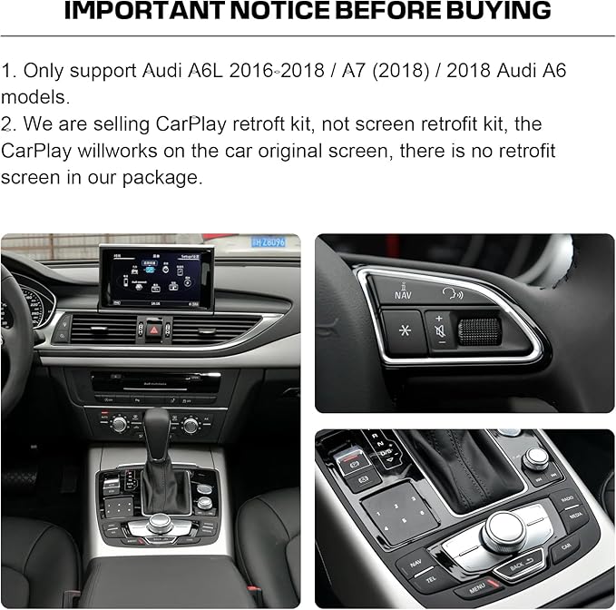 Wireless CarPlay Android Auto Retrofit Kit Decoder Box for Audi A6L 2016-2018, A7 (2018) Interface Box Fit Car Radio Upgrade GPS Navigation Support Mirror Link,Backup Camera, Siri