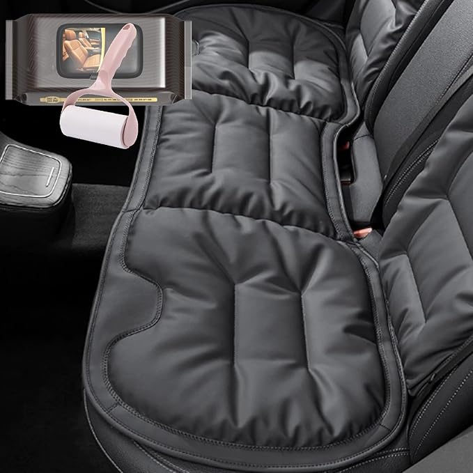 Skin-Friendly & Dirt-Repellent Leather Seat Cushions, 2026 Car Seat Cushion for Driving, 1.57" Thick Comfort Seat Protector, Universal Non-Slip Memory Foam Pad for Car (Black, Rear Seat Cushion)