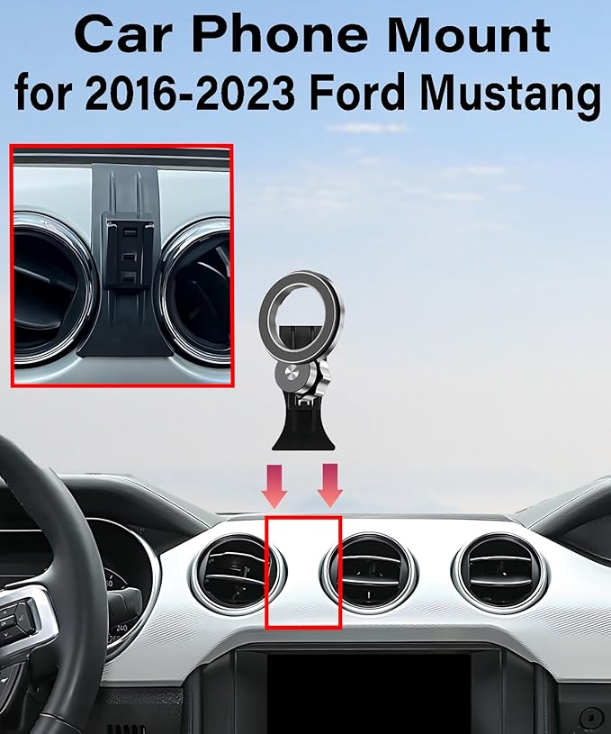 Car Phone Holder for Ford Mustang 2016-2023 Accessories Compatible with MagSafe Hands-Free 360 Degree Rotation Adjustable Cell Phone Mount Does Not Affect Air Vent