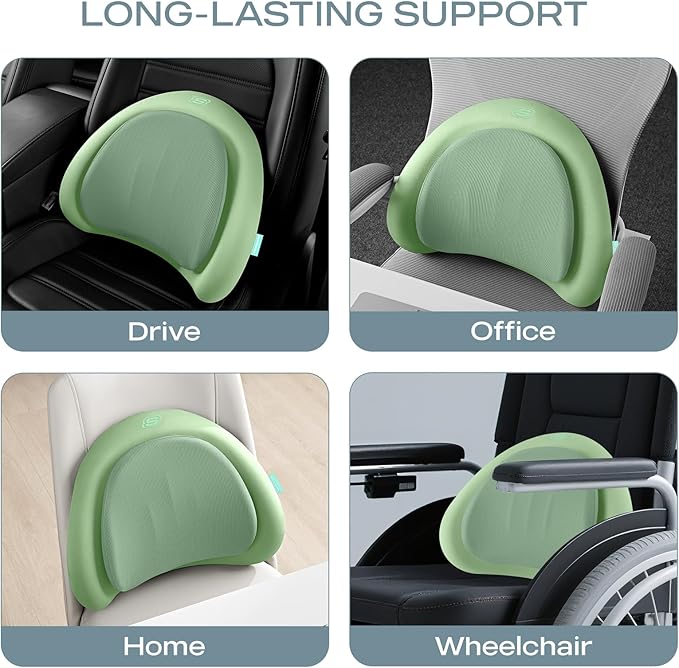 Skechers Lumbar Pillow Premium Memory Foam, Double-Layer-Office Chair Cushion for Tailbone Pain Relief,Butt Pillow for Office Chair,Car seat Cushion,Long Sitting Office Workers,and Car Drivers,Green