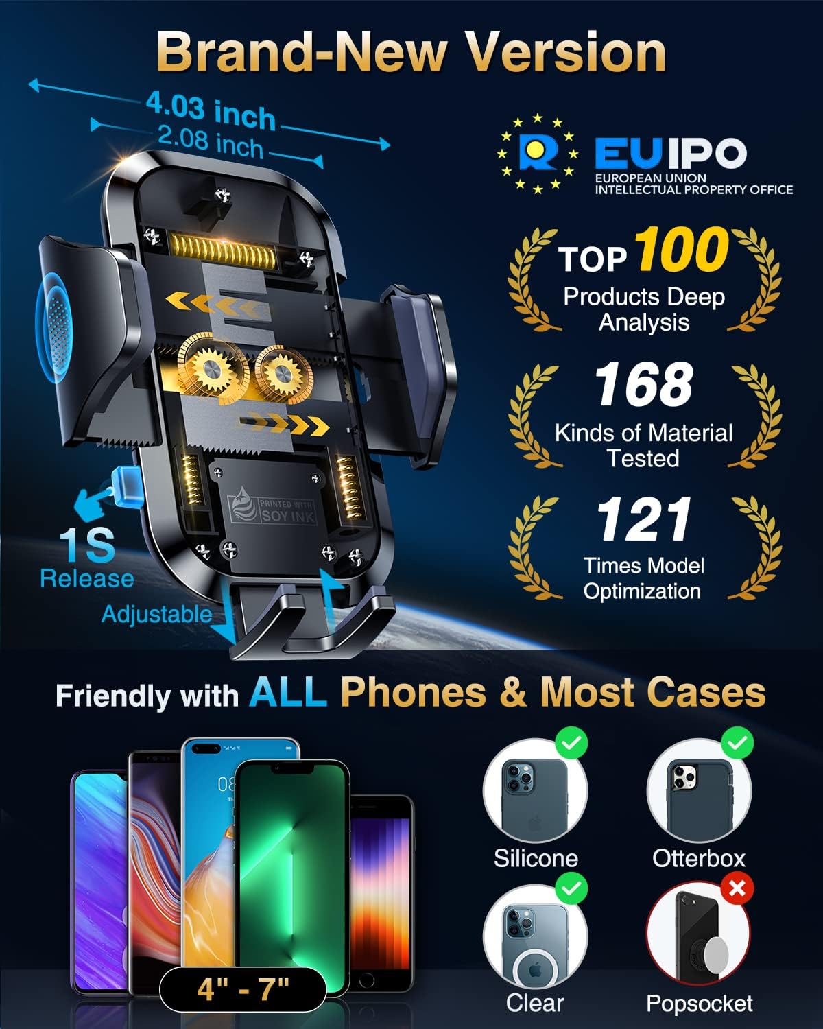 VANMASS 2025 【True Military-Grade】 Phone Holders for Your Car 【65 LBS Strongest Suction & Clip】 Ultimate Cell Phone Mount Dashboard Window Vent for iPhone 16 Pro Max 15 14 13 Samsung Android