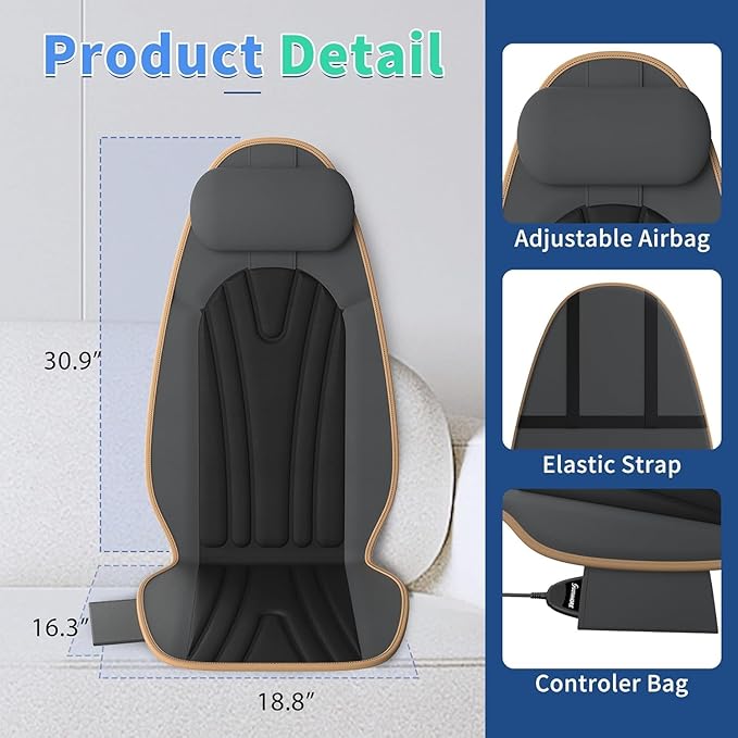 Sotion Back Massager for Chair with Heat, Massage Chair Pad for Recliner with 8 Vibration, Seat Cushion for Seniors, Office Workers & Family, Fatigue & Pain Relief in Office, Home & Travel