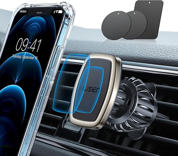 LISEN Upgraded Magnetic Phone Clip for Car - Ultra Strong 6 Magnets - Holder for 4-6.7 inch Smartphones (Gold)