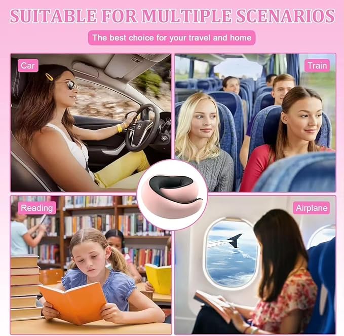 Neck Travel Pillow |100% Pure Memory Foam Neck Pillow Comfortable & Breathable Cover, Machine Washable for Travel, Airplane, Car Rides, & Home Use, Travel Kit with Eye Masks, Earplugs, & Bag (Pink)