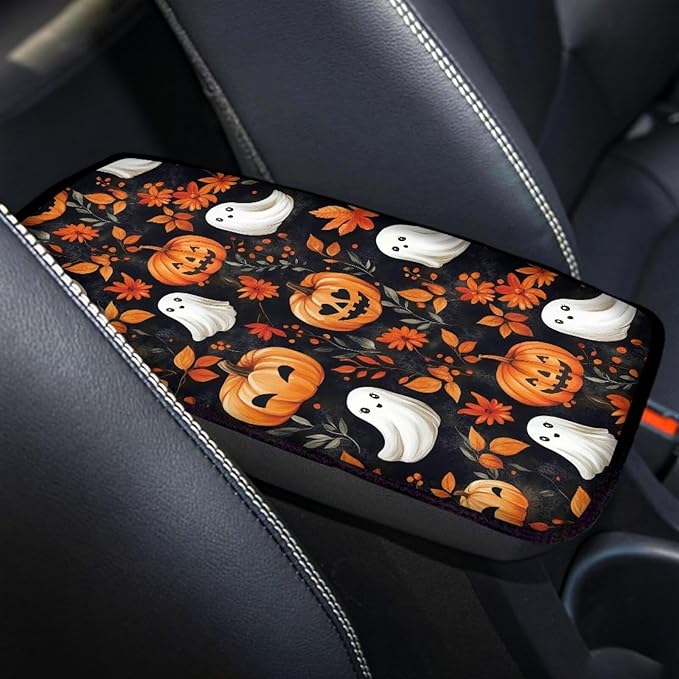 Cute Ghost Pumpkins Universal Center Console Armrest Soft Pad Protector Cover Center Console Cushion Universal Fit for Most Vehicle,SUV,Truck Car Accessories