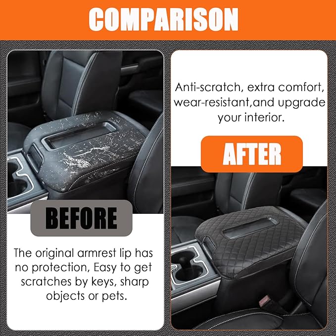 Center Console Cover for Chevy Silverado & GMC Sierra 1500 2500 3500 2014-2018 & Tahoe Yukon Suburban 2015-2020, Scratch Resistance Armrest Cover Accessories, Bucket Console Only - Black