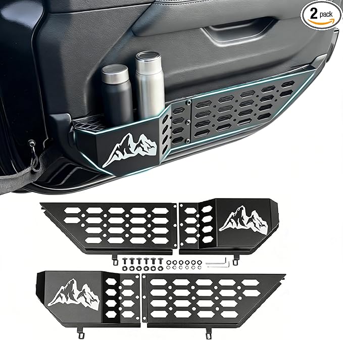 Front Door Pocket Cup Holder Organizer Compatible with 2018-2026 Jeep Wangler JL JLU 4xe Rubicon Sahara & Gladiator JT Accessories, Metal Door Side Insert Storage Box (Not for Power Seats)